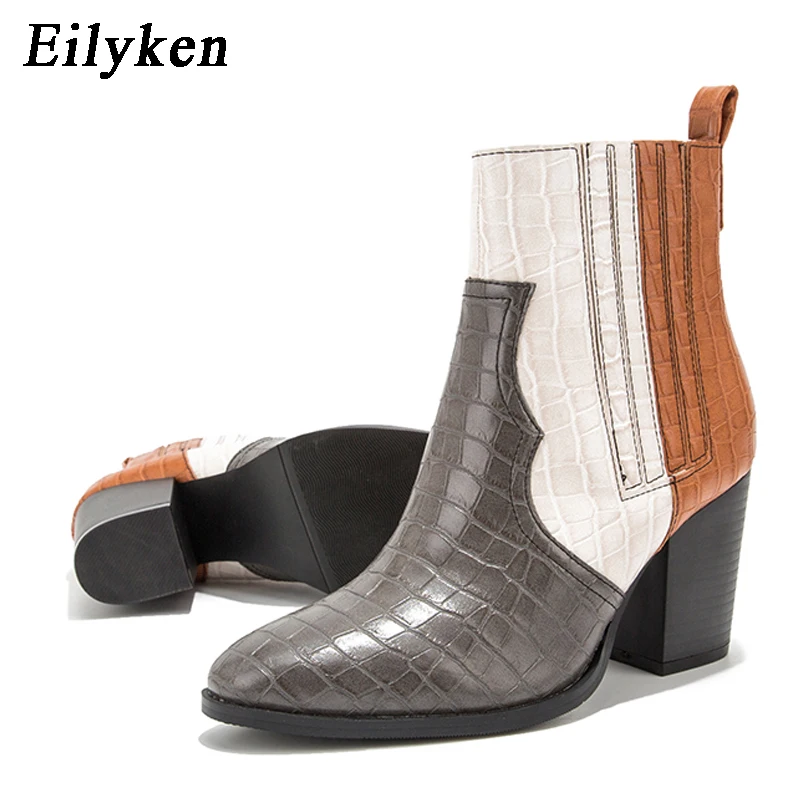 Eilyken/женские ботильоны черного цвета обувь из искусственной кожи на высоком каблуке женские осенние ботинки с круглым носком на квадратном каблуке и платформе размеры 36-43
