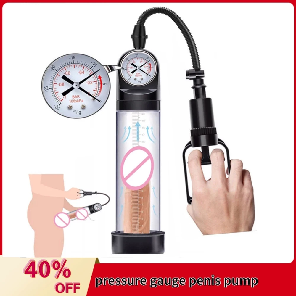 Взрослые секс игрушки Мужской пенис вакуумный насос с манометром для пениса