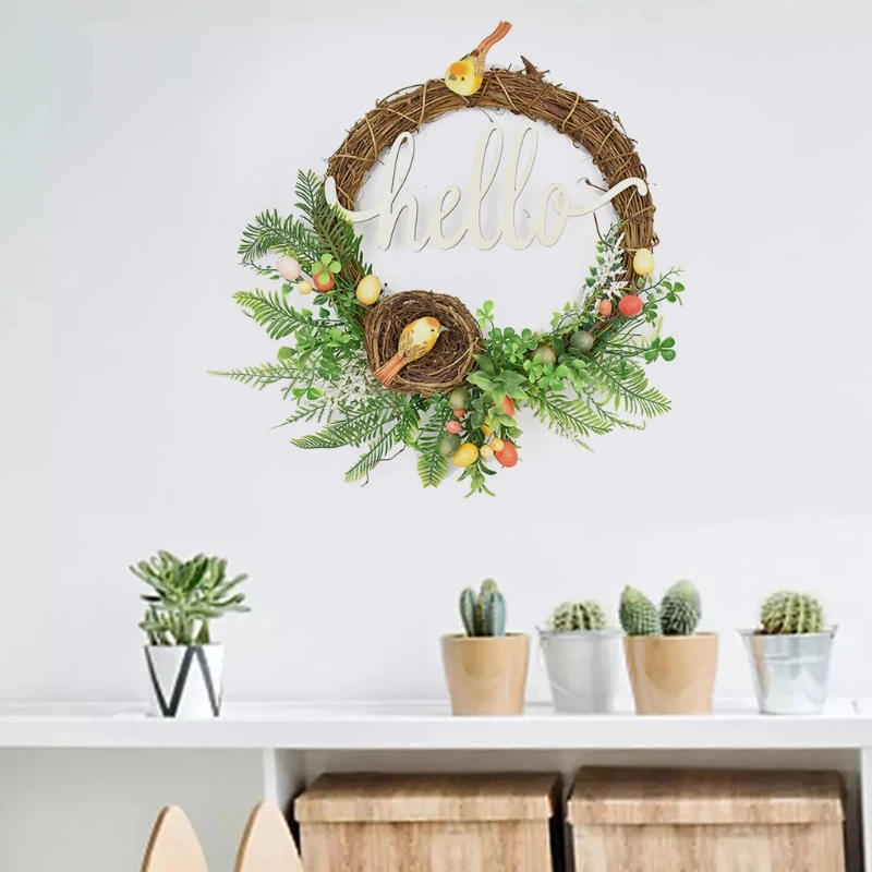 

Easter Wreath Eggs Garland Bird's Nest Forest Green Leaf Festival Door Hanging Decoration