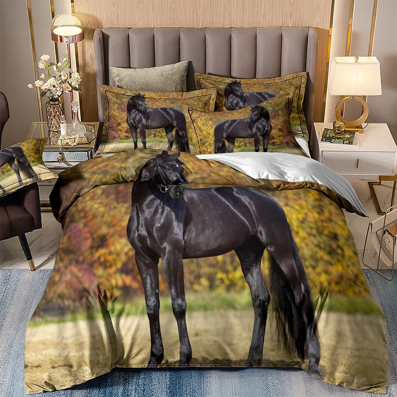 

Black Horse Bedding Set Luxury Single Double Bed Clothes Queen King Twin Full Size Duvet Cover Set With Pillowcase Adult Home