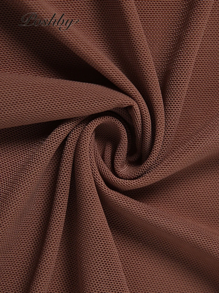 

Poshby Mesh Sheer Sexy Club Party Bandage Baggy Vestidos Women Perspective Mini Dresses Sleeveless O Neck Elegant Lady Clothes