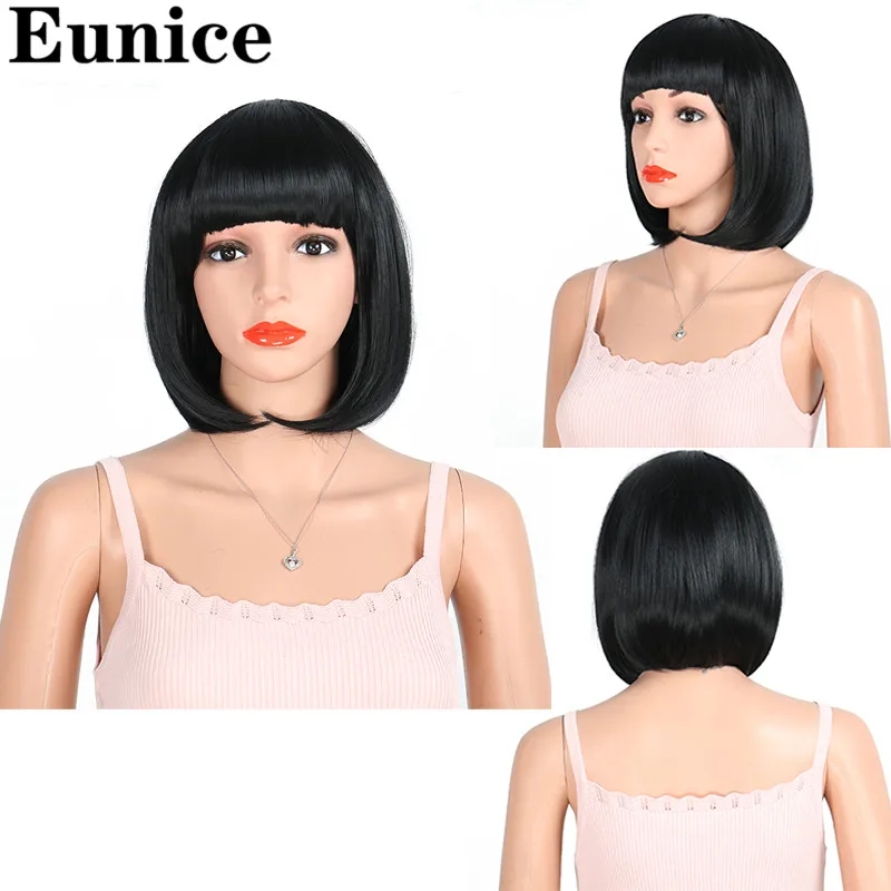 Прямые короткие парики боб с челкой чистые синтетические волосы для женщин