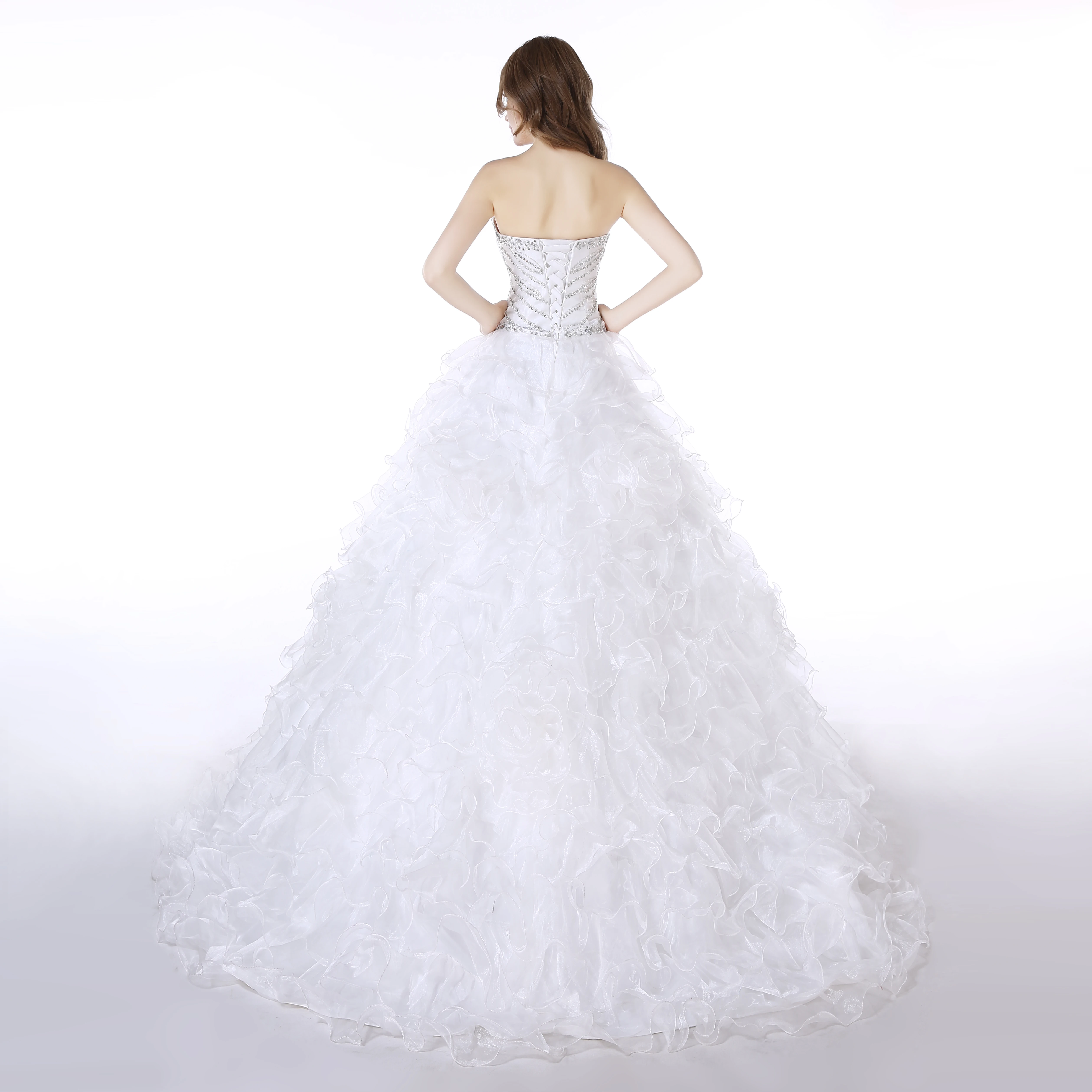 H & S-vestidos de novia de tul con velo, sin tirantes, con cuentas plisado en niveles, falda elegante, vestidos de novia con cordones