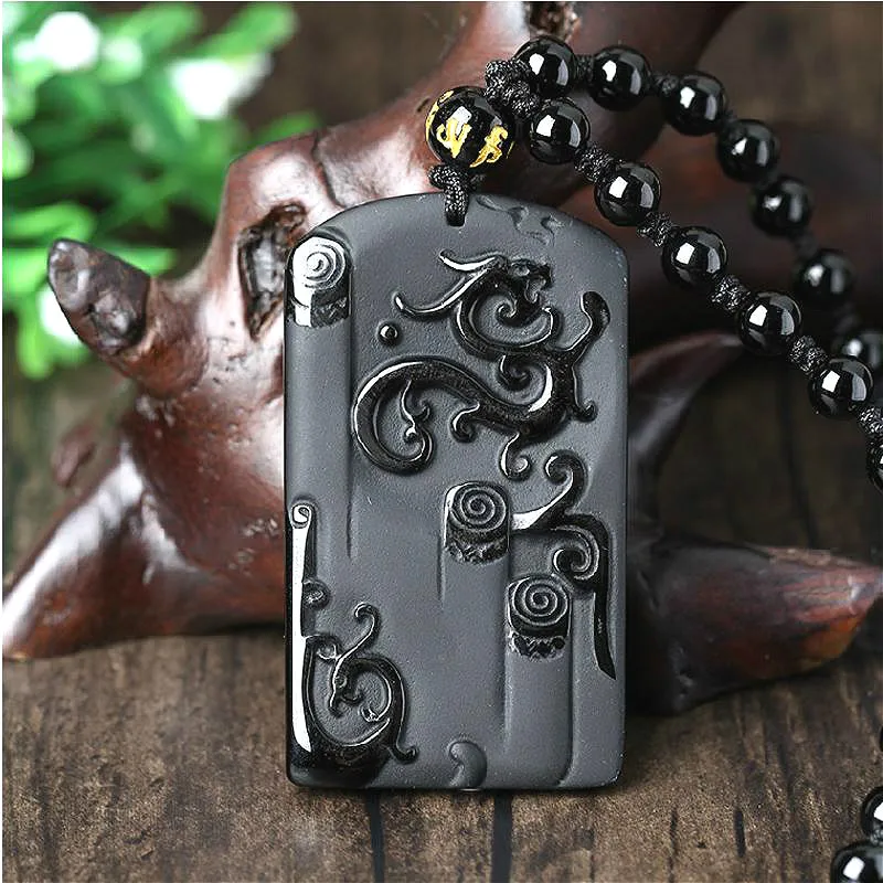 Натуральный Черный Дракон из обсидиана кулон бусы ожерелье модное очарование