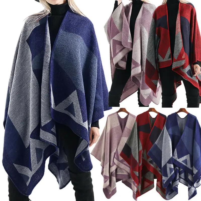 Женский зимний шарф накидка пончо в клетку| |