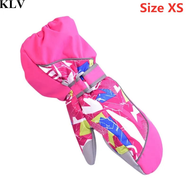 Rose Red XS Детские перчатки, водонепроницаемые лыжные варежки, уличные утепленные на подкладке длинные манжеты, Нескользящие регулируемые Зимние теплые детские варежки, От 3 до 12 лет - Цвет: Rose Red XS