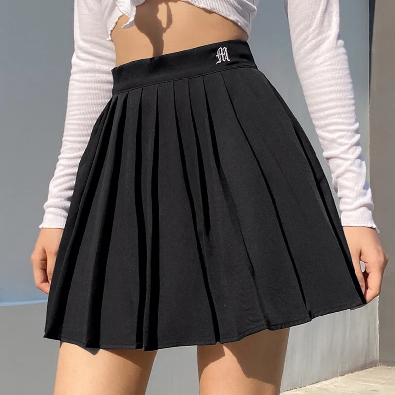 

New Fashion Preppy Style Casual Letter Embroidered 90s Pleated Skirt Korean Streetwear Fashion High Waist Mini Skirt For Women