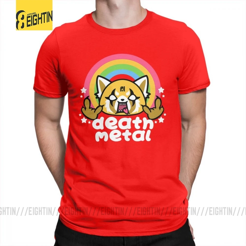 Красный Death Metal Aggretsuko aggression Retsuko, футболки из хлопка, Мужская одежда, футболки с коротким рукавом, футболки большого размера с рисунком - Цвет: Красный
