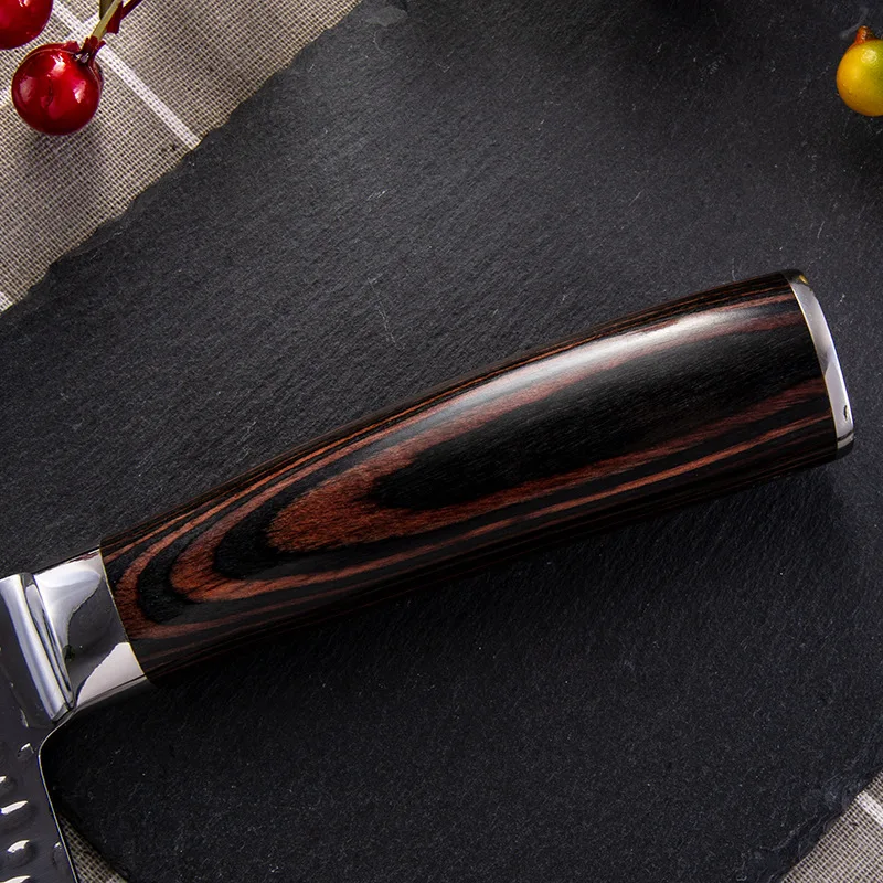 

SHUOJI Handmade Kitchen Knife Hammer Pattern Non-stick Blade Chef Slicer Knife 4Cr14 High Hardness Cooking Cutter Color WoodHand