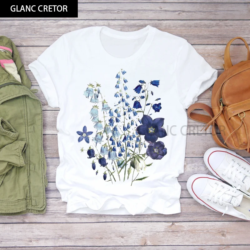 

Women 2021 Fashion Lady T-shirts Top T Shirt Ladies Womens Graphic Female Tee T-Shirt Summer Short Sleeve Floral Flower