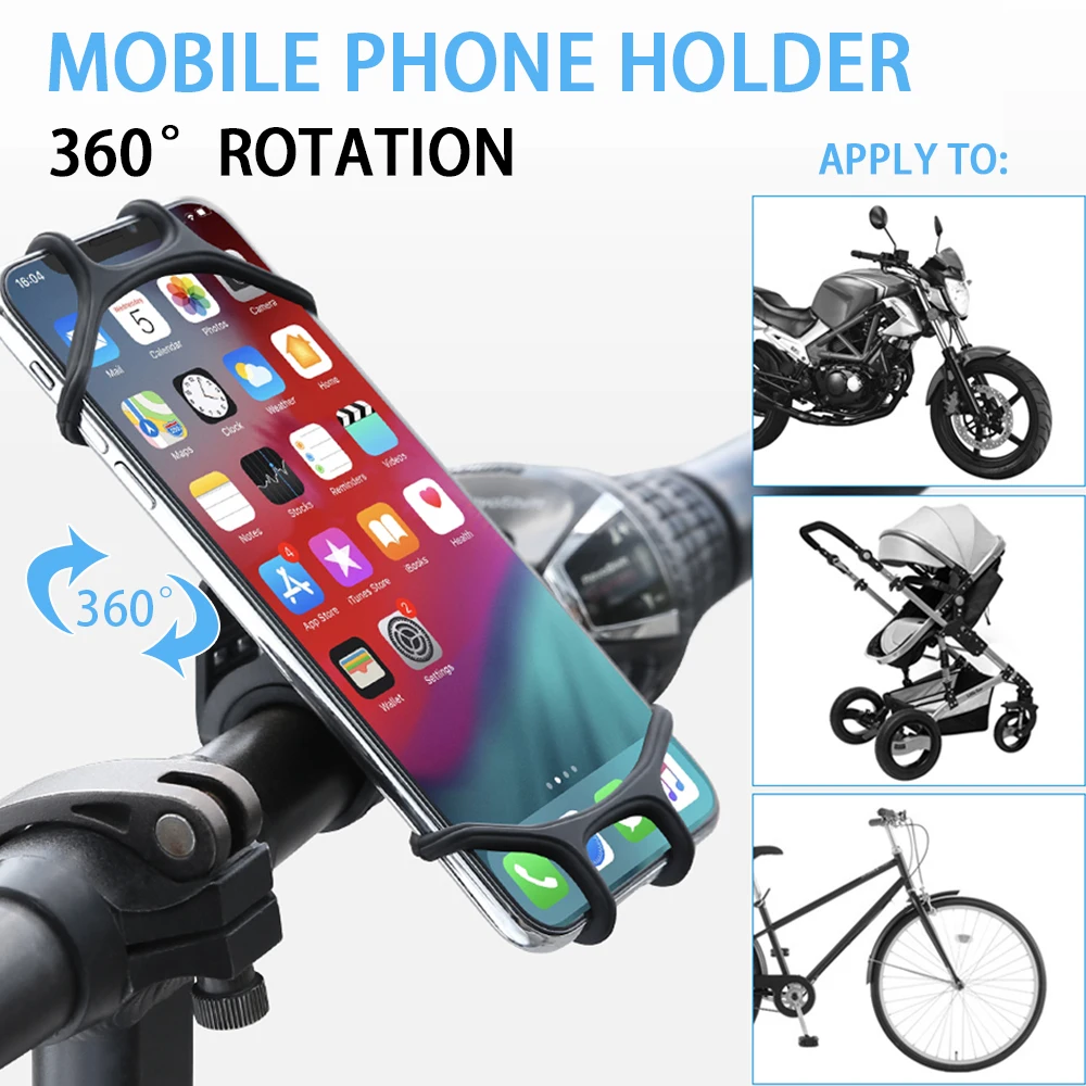 

360°Rotation Universal Silicone Bike Bicycle Phone Holder Racks Motorcycle Handlebar Mount Moblie Phone Clip Bicycle Accessories
