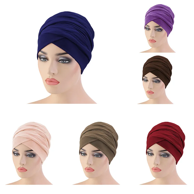 

Muslim Head Wrap Cap Women Hijab Ramadan Headscarf Bonnet Plain Hair Loss Hat Bandanas Islamic Middle East Chemo Cancer Cap New