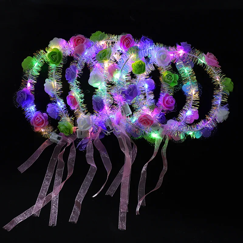 

Glow Flower Headband LED Light Up Hair Wreath Hairband Garlands Women's Christmas Glowing Wreath Birthday Gift