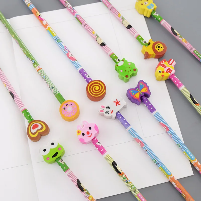Студенческий милый мультяшный карандаш с животными Детские карандаши ластик