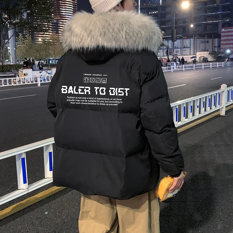 Large Fur Collar Cotton Coat Coat Men's Winter Thickened Couple down Cotton-Padded Coat Fashion Brand Loose and Warm Cotton