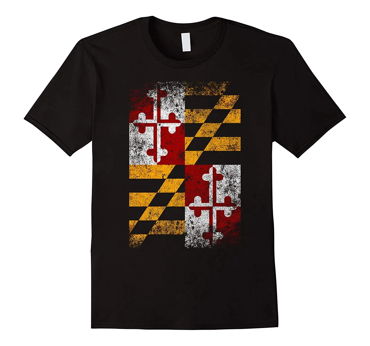 

Vintage Distressed Maryland State Flag T-Shirt. Summer Cotton O-Neck Short Sleeve Mens T Shirt