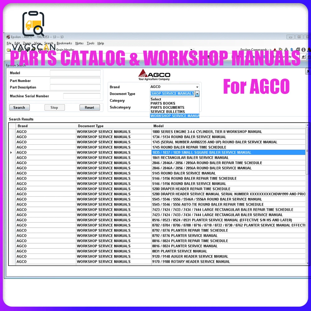 

PARTS CATALOG & WORKSHOP MANUALS For AGCO 2021