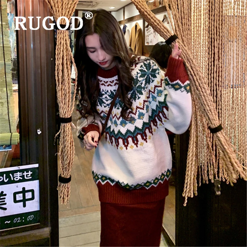 Женский Теплый свитер RUGOD корейский вязаный пуловер с круглым вырезом модный