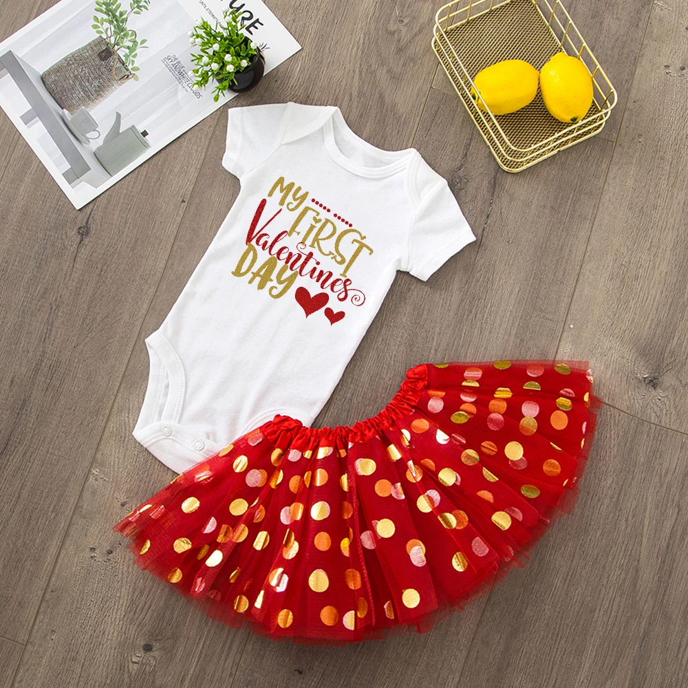 Мой первый день Святого Валентина детское боди Одежда Новорожденные Девочки