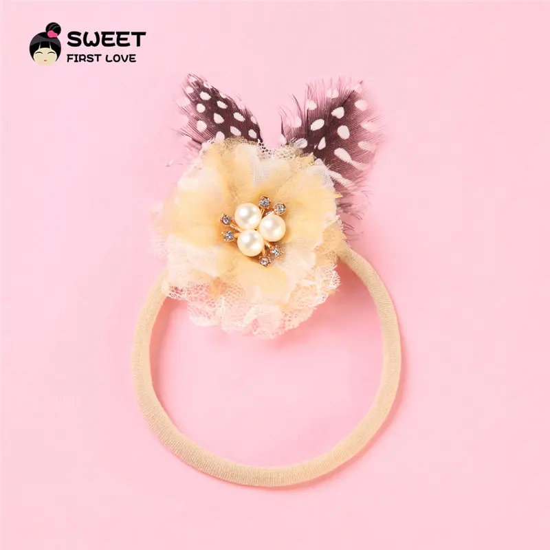 Vintage Flower Headband Elastic Baby Hairbands Princess Kids Pearl Headbands Rhinestone Cute Hair Acceroies For Women And Girls | Детская