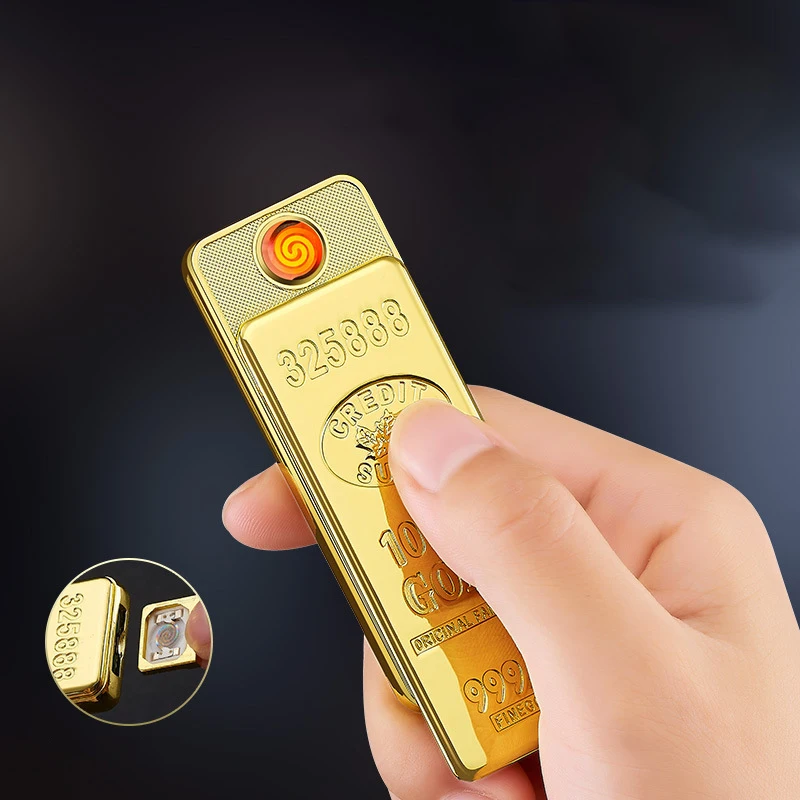 

Gold Bar Lighter BRICS Creative USB Charging Cigarette Lighter Bold Tungsten Cigarette Lighter Replaceable Heating Wire Lighter