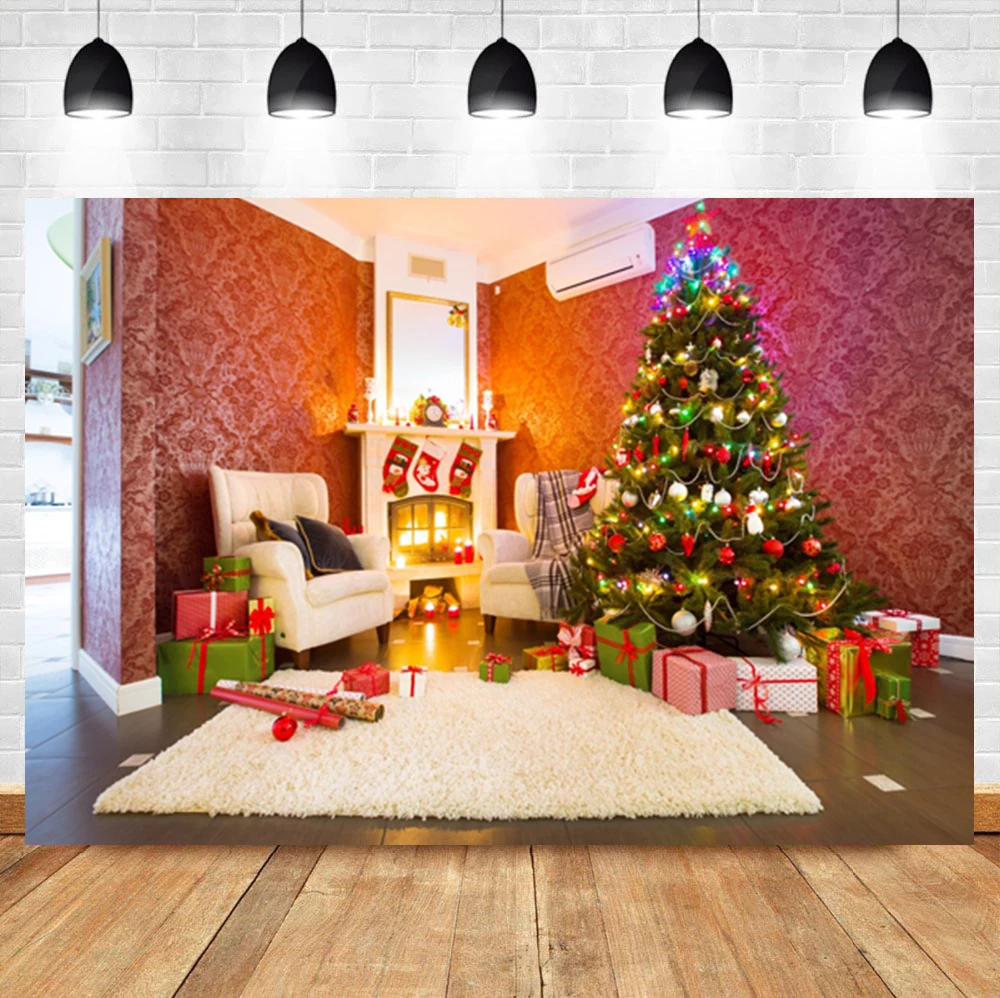 

Laeacco Christmas Tree Interior Socks Carpet Gifts Birthday Photo Photography Background Photographic Backdrop For Photo Studio