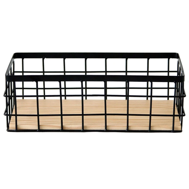 Железная настенная полка с деревянной доской подвесная корзина для хранения