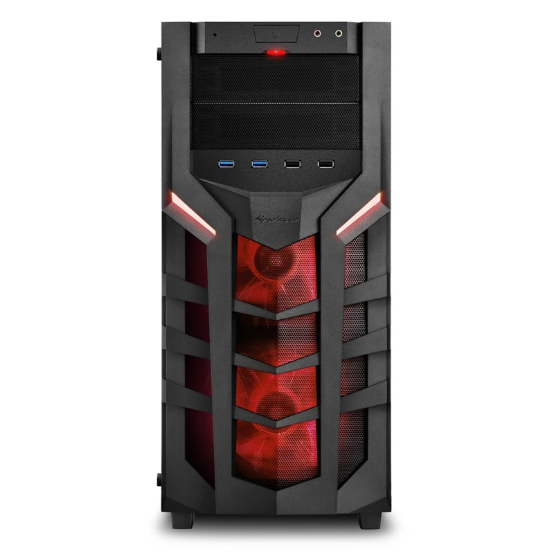 Корпус Sharkoon DG7000 G red ATX mATX Mini ITX Midi Tower 2xUSB 2.0 3.0 Audio 3x140mm fan без БП led blue акрил| |