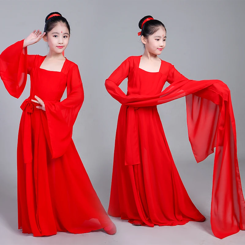 

Ханьфу китайское платье, народный танец, водные рукава, китайское платье, Детские китайские танцевальные костюмы, Древний китайский костюм,...