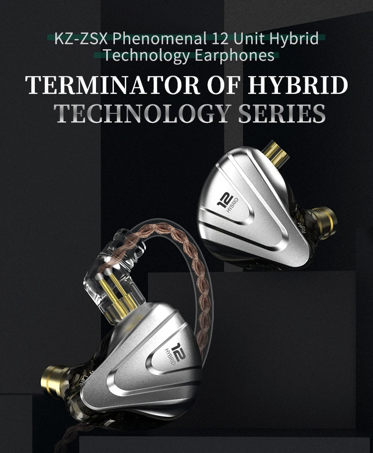Гибридные наушники вкладыши KZ ZSX Terminator 5BA + 1DD 12 шт. Hi Fi Спортивная металлическая
