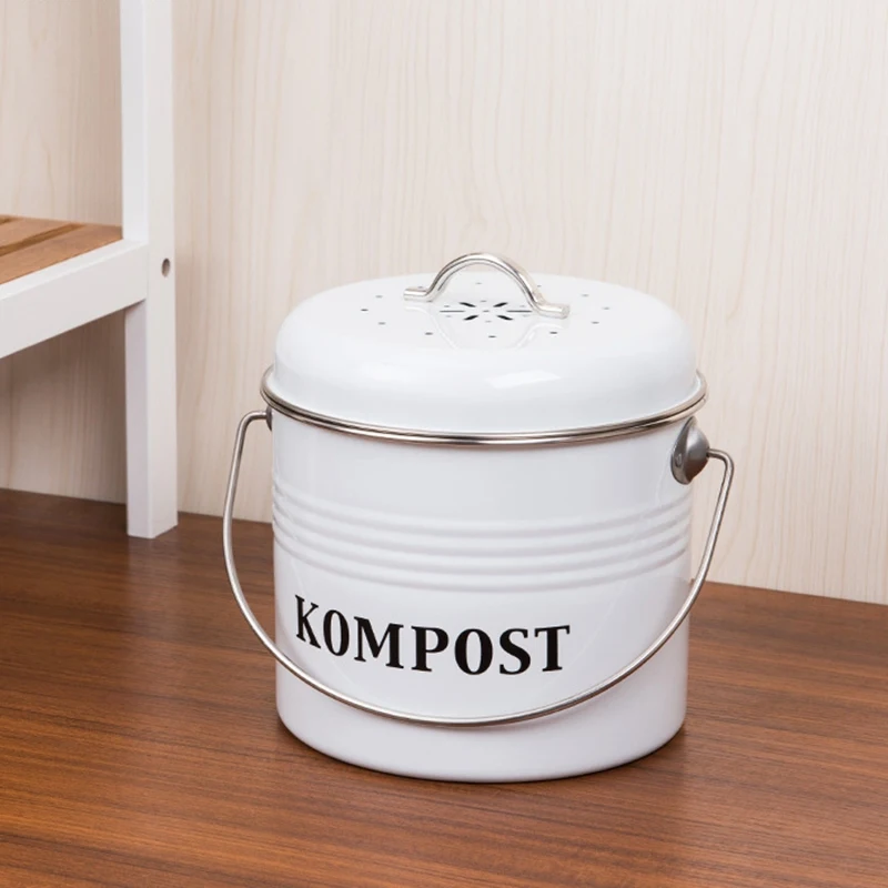 

Compost Bin for Kitchen Counter 1.5 Gallon Powder-Coated Iron Kitchen Pail with Lid, Trash Can Bucket, Recycling Caddy