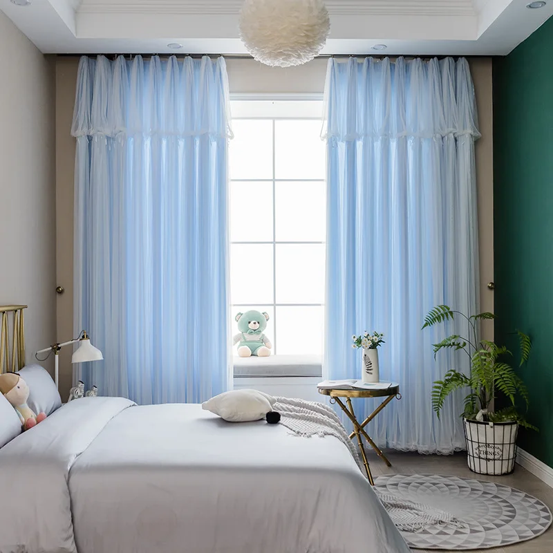 Белые Шторы В стиле принцессы двойной слой простой и современный Гостиная