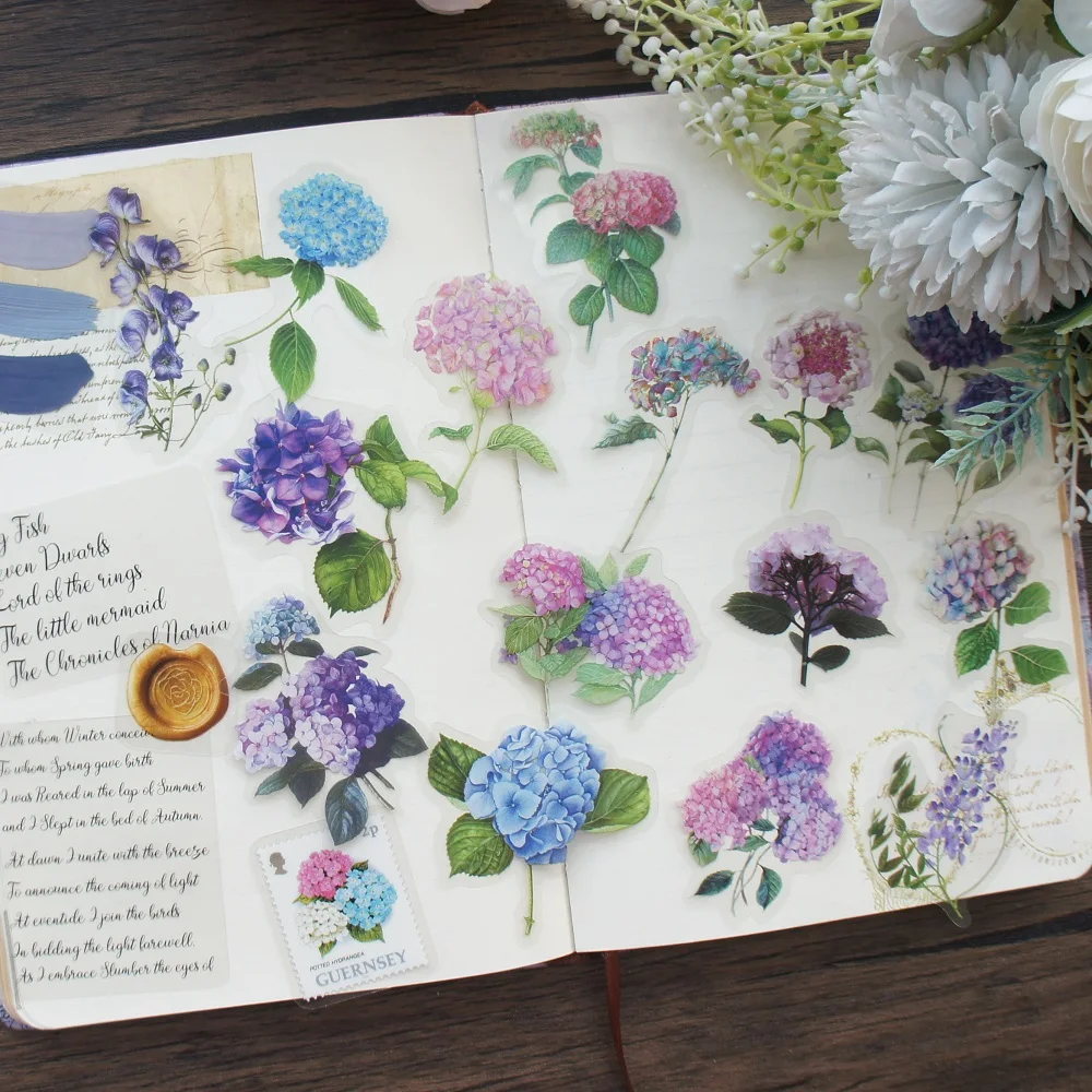 18 шт. синяя фиолетовая Гортензия в летнем парке стильная полиэтиленовая наклейка