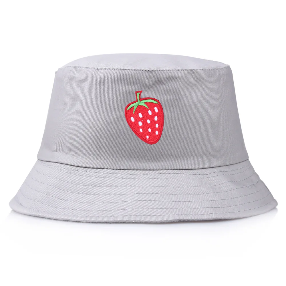

Embroidered Strawberry Fisherman Hat Japanese Wild Ins Wind Basin Hat Foldable Parent-Child Outdoor Sunscreen Sun Hat cappelli