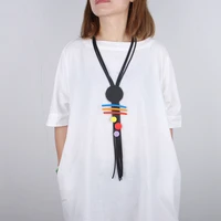 ydydbz colorful round wood pendant necklaces women vintage multicolor rubber tassel nomination necklace 2021 costume jewelry