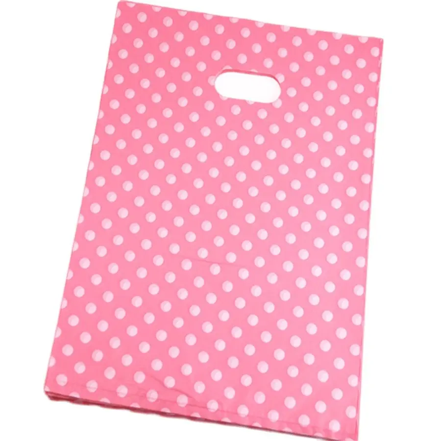 

New Design Wholesale 100pcs/lot 25*35cm Dark Pink Plastic Shopping Bags With Small Dot Plastic Shopping Bags For Clothing