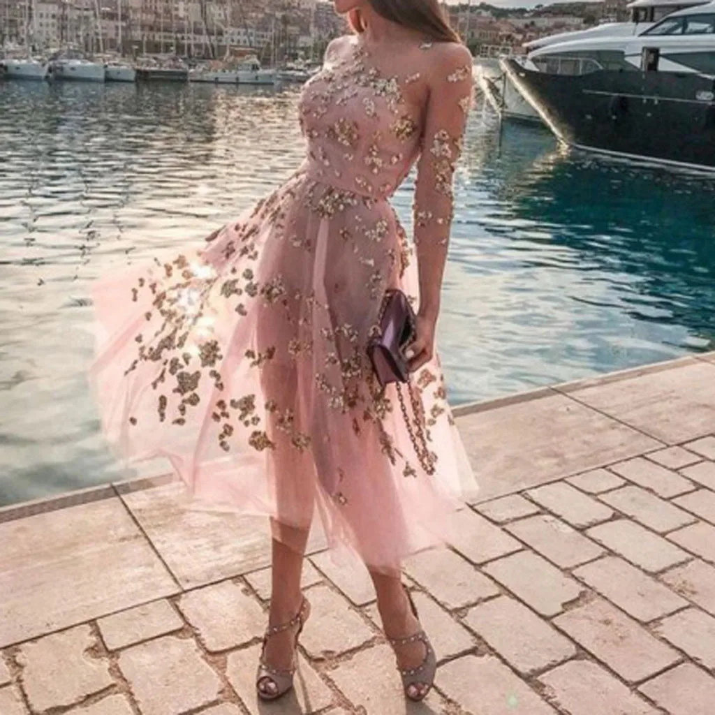 Женское платье с блестками CHAMSGEND сексуальное вечернее длинным рукавом без