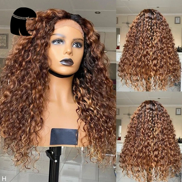 Changjin Highlight 13X4 Lace Front Wigs For Women Brown Color Brazilian Kinky Curly 4x4 Closure Human Hair Wigs With Baby Hair