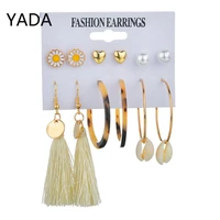 yada bohemia creative natural shell earring set statement tassel earring for women jewelry geometry earrings femme er200019