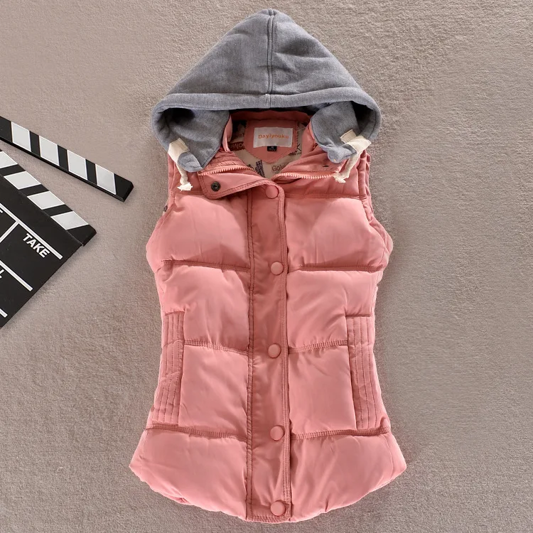 Plus Size 4xl Women Vest Winter Jacket Pocket Hooded Coat Warm Casual Cotton Padded Vest Female Slim Sleeveless Waistcoat