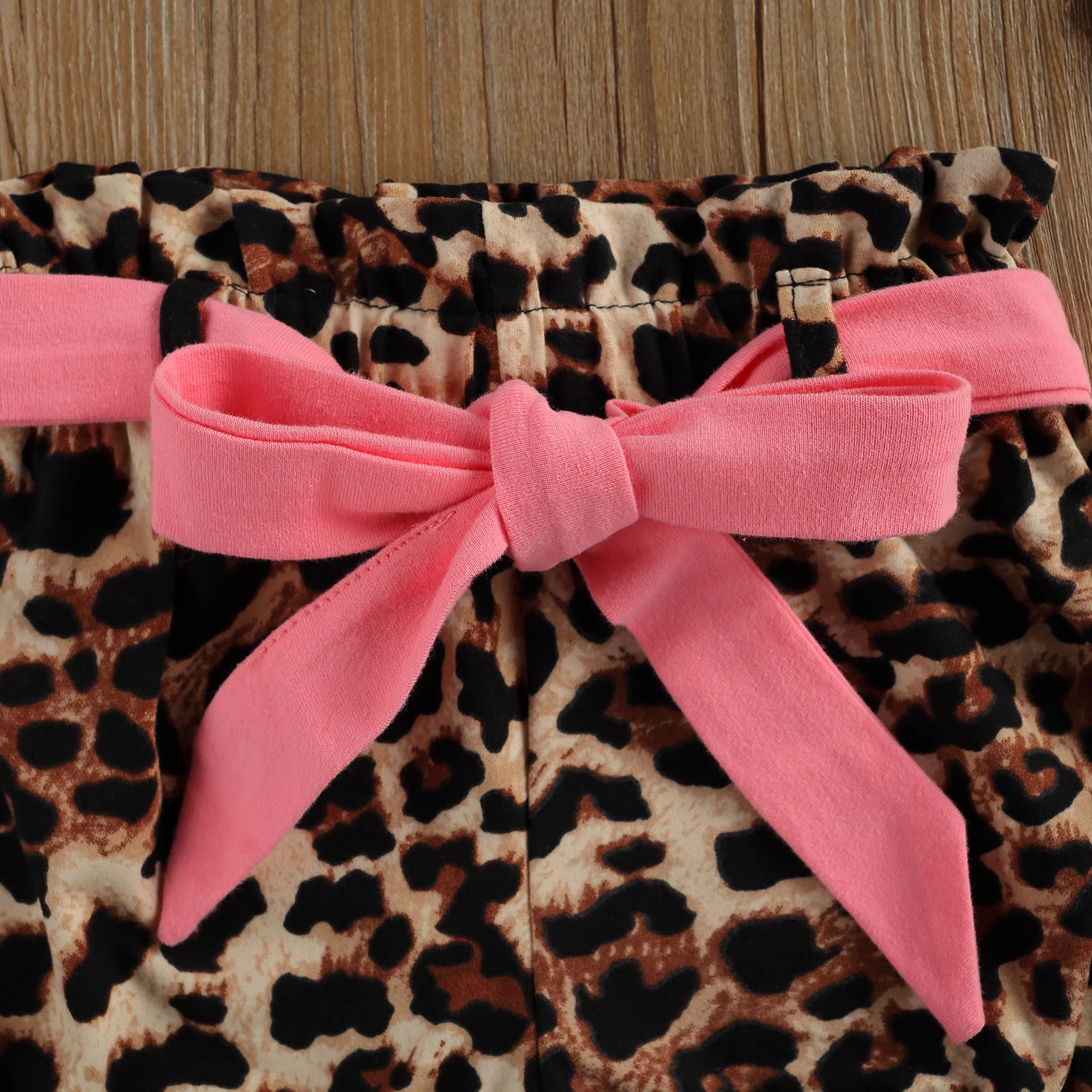 

Summer Infant Kids Baby Girl Clothes Sportswear Solid Color Sleeveless Tops Leopard Short Pants Headband 18M-6T