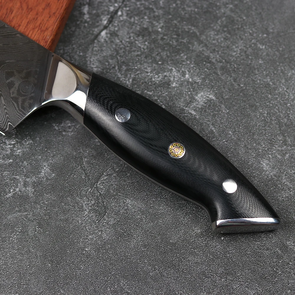 

JUNSHENG 67 layer Damascus fishbone pattern chef's knife 8 inch Japanese style kitchen knife G10 handle slicing knife gift