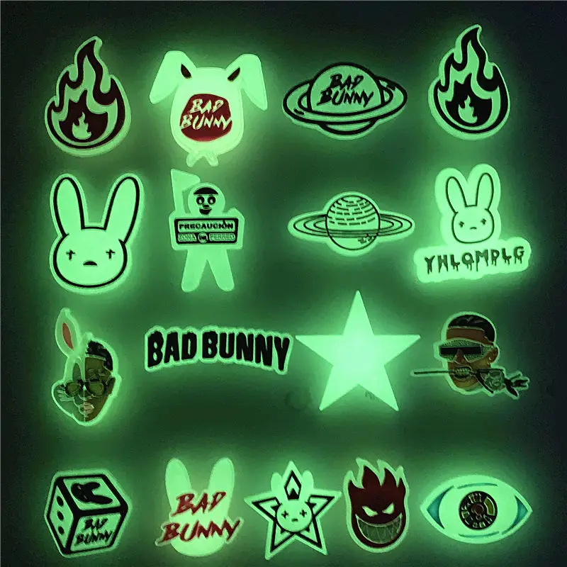 Novelty Luminous Shoe Charms Accessories Bad Bunny Stars Dice Planet Shoe Buckle Decoration for Croc Jibz Kids Party Xmas Gifts