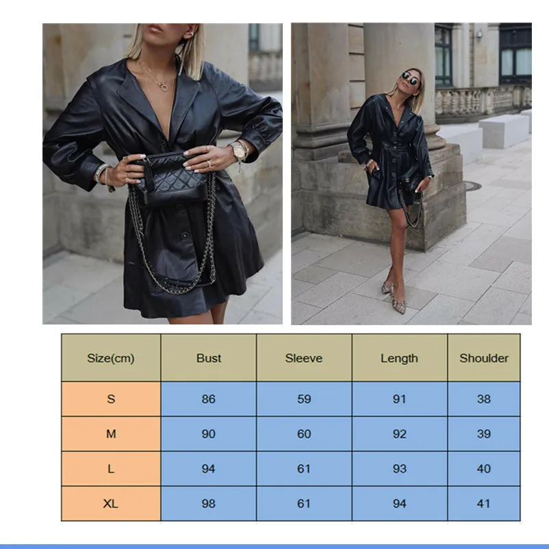 

Women Punk Style PU Leather Coat V Neck Button Windbreak Black Winter Jacket Biker High Waist Jacket Long Coat Parka Outwear