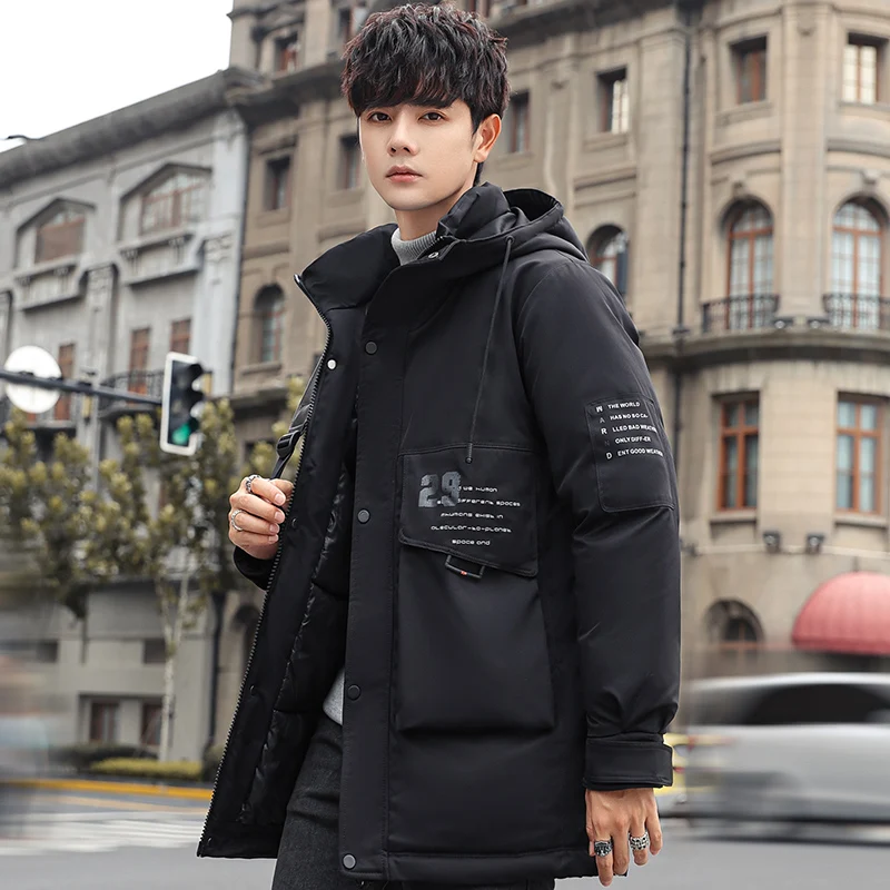 

2021 модное зимнее пальто, Мужская Толстая Теплая стеганая куртка с капюшоном, мужская длинная парка с карманами, высокое качество, повседнев...