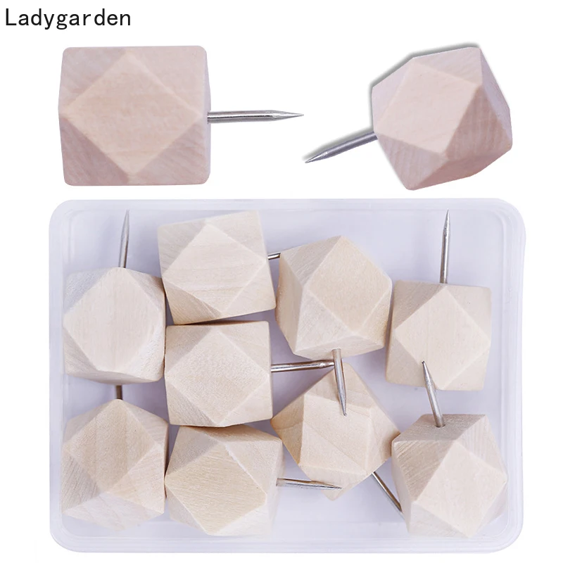 

45PCS Wooden Thumbtack Drawing Push Pins for Photo Wall Soft Board Wood Cork Board Map Pin Wood Positioning Needle Nail Pins