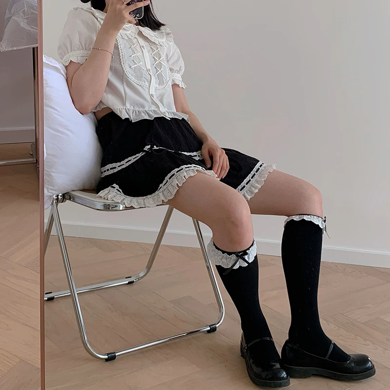 Носки до колен средней длины с кружевной отделкой и бантом JK | Тематическая