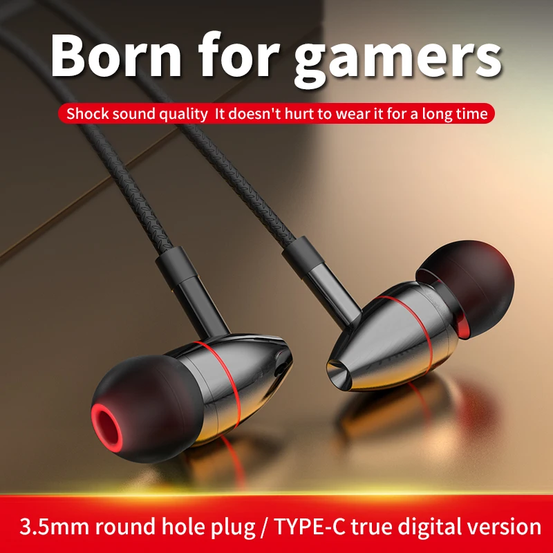 3 5 мм Тип C проводные наушники в ухо С микрофоном Съемная геймер игровых гарнитур