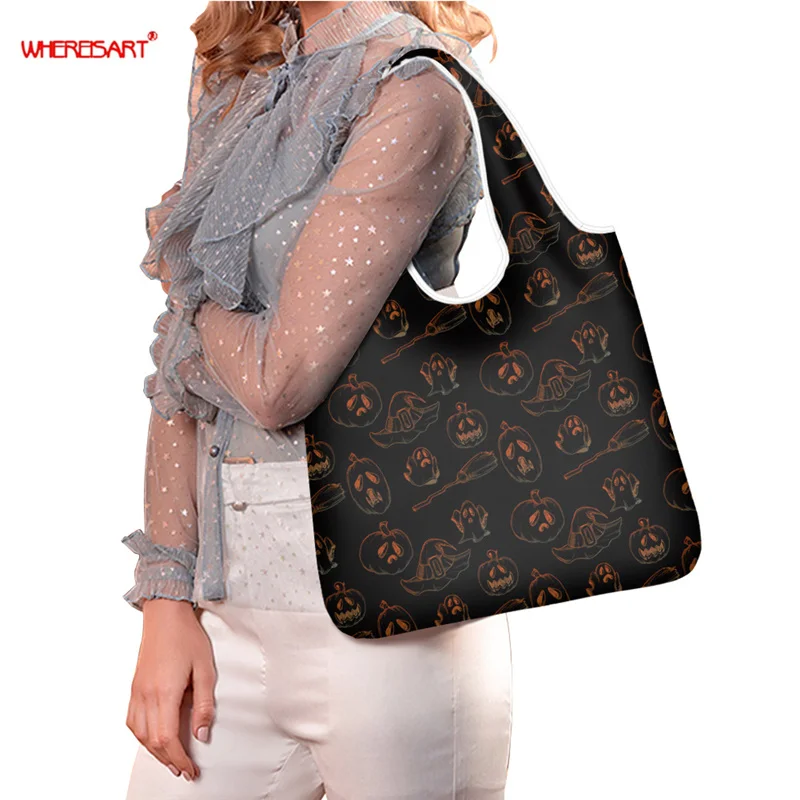 

Красочная женская сумка на плечо для Хэллоуина, цвет женский, складная сумка-тоут, сумки для покупок большой вместимости