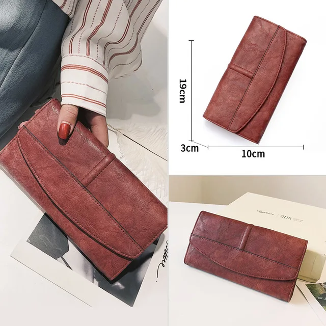 Ретро PU кожаный женский удлиненный кошелек винтажный твердый несколько карт держатель клатч сумки модный классический кошелек - Цвет: Red